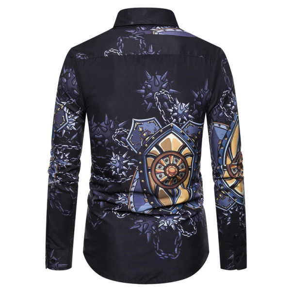 Модерна мъжка риза с цветна щампа и дълъг ръкав