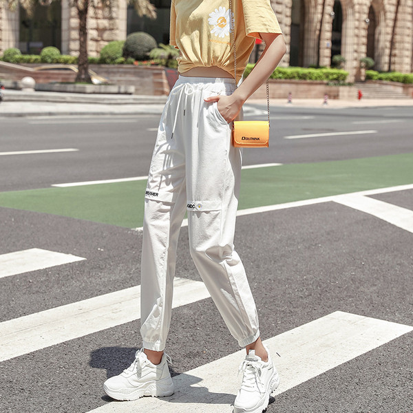 Дамски дълги панталони с ластична талия и връзки 