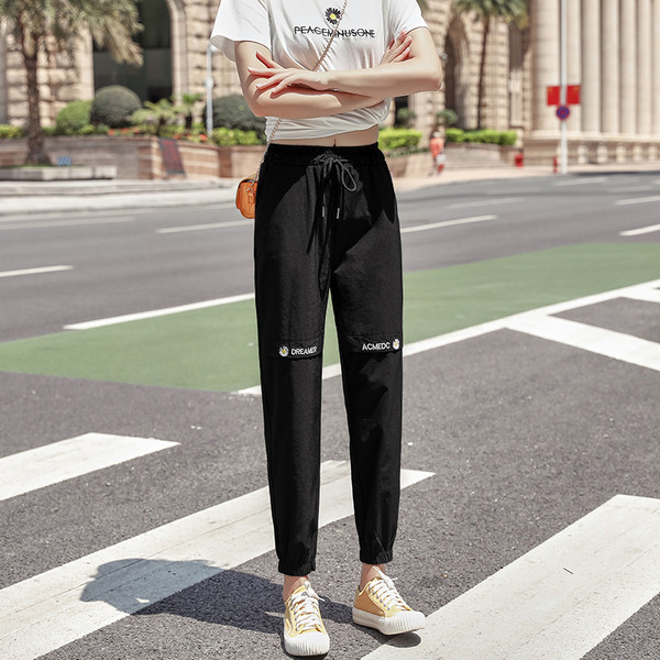 Дамски дълги панталони с ластична талия и връзки 