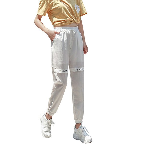 Дамски дълги панталони с ластична талия и връзки 