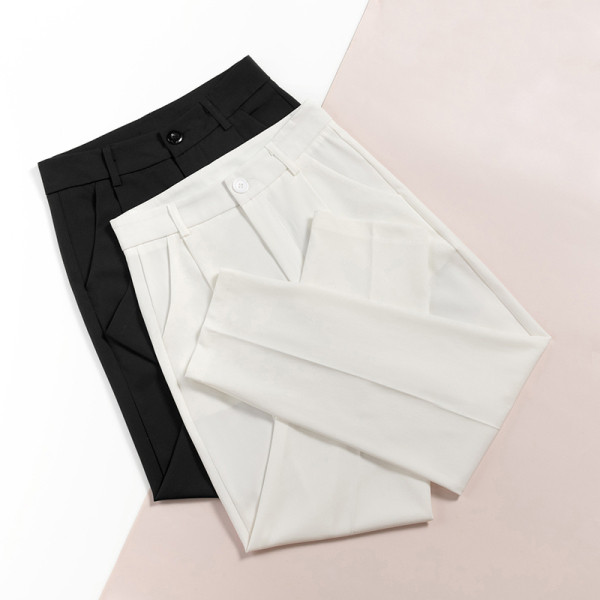 Ежедневни дамски панталони прав модел с висока талия и джобове