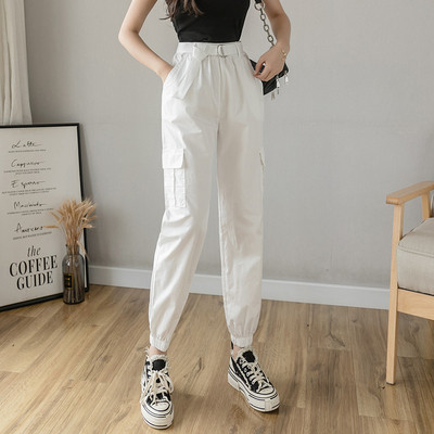 Дамски панталон с висока талия и  колан в няколко цвята