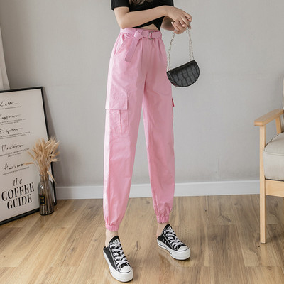 Дамски панталон с висока талия и  колан в няколко цвята