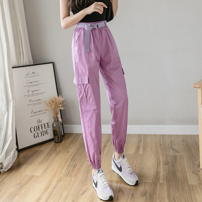 Дамски панталон с висока талия и  колан в няколко цвята