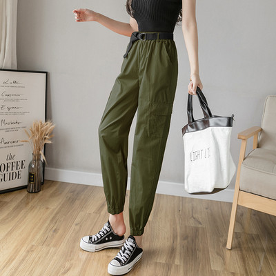 Дамски панталон с висока талия и  колан в няколко цвята