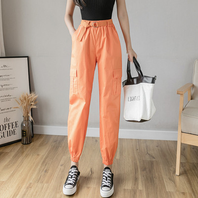 Дамски панталон с висока талия и  колан в няколко цвята