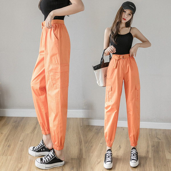 Дамски панталон с висока талия и  колан в няколко цвята