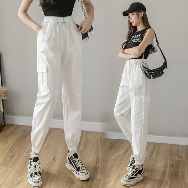 Дамски панталон с висока талия и  колан в няколко цвята