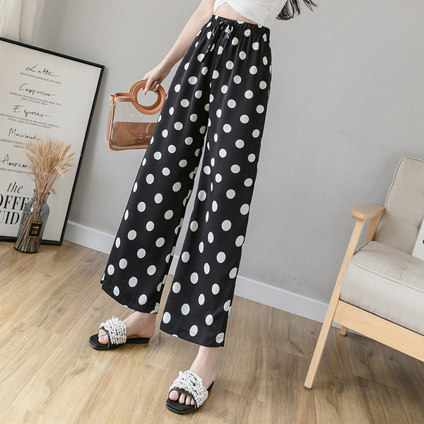 Дамски панталон с ластична талия и връзки в бял и черен цвят