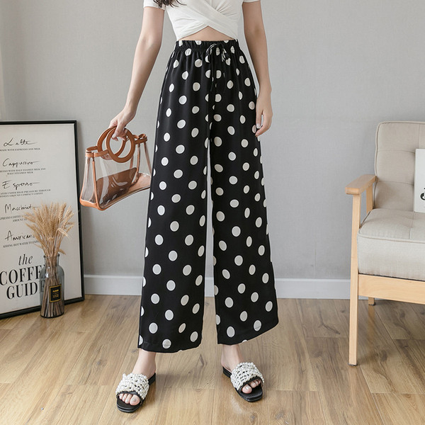 Дамски панталон с ластична талия и връзки в бял и черен цвят