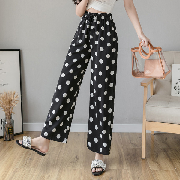 Дамски панталон с ластична талия и връзки в бял и черен цвят