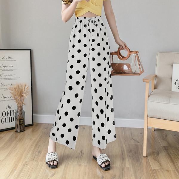 Дамски панталон с ластична талия и връзки в бял и черен цвят