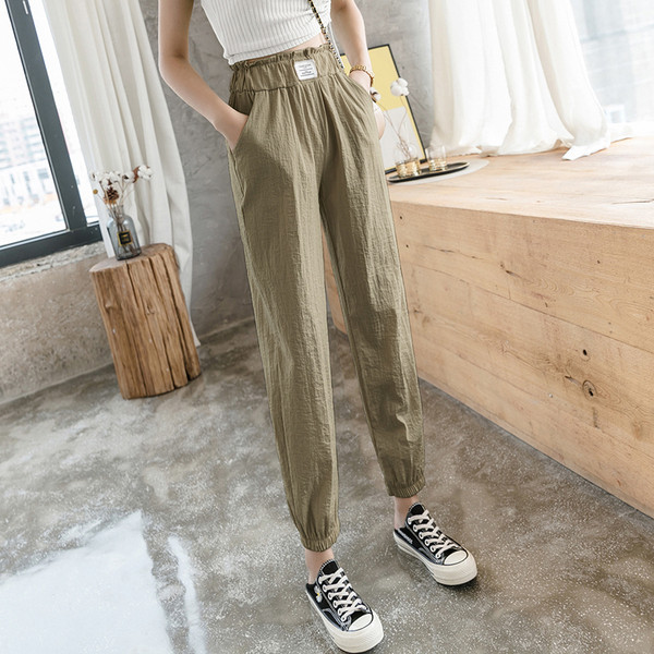 Дамски дълъг панталон с ластична талия - прав модел