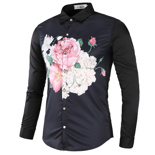 Novi model muške košulje Slim model dugih rukava sa cvjetnim printom