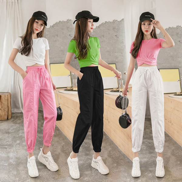 Дамски панталон с ластична талия и връзки в няколко цвята