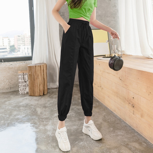 Дамски панталон с ластична талия и връзки в няколко цвята