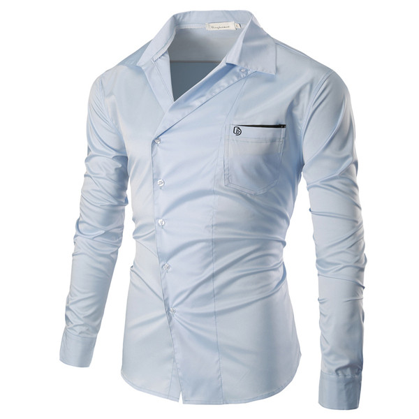 Модерна мъжка риза със странично закопчаване и джоб