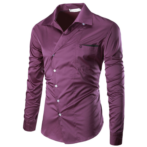 Модерна мъжка риза със странично закопчаване и джоб