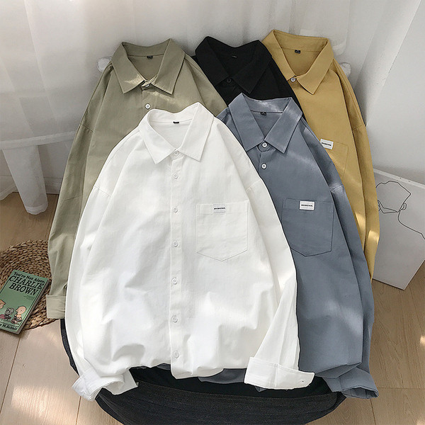 Мъжка риза широк модел с дълъг ръкав и джоб