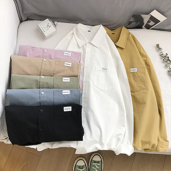 Мъжка риза широк модел с дълъг ръкав и джоб