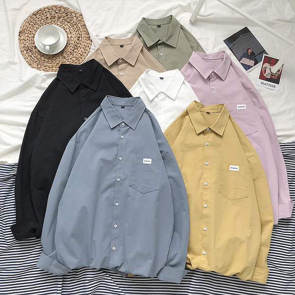 Мъжка риза широк модел с дълъг ръкав и джоб