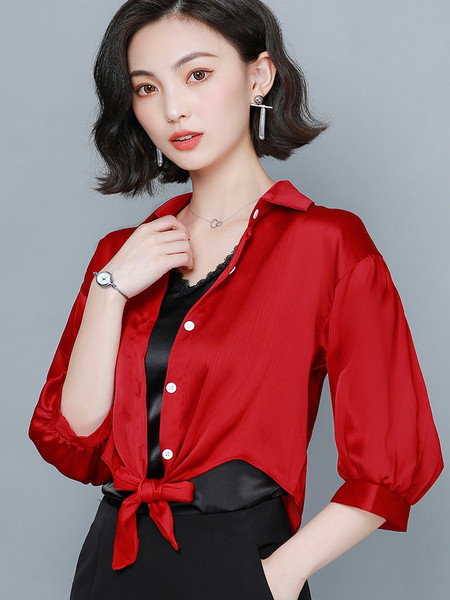 Ležerna ženska košulja s vezicama i klasičnim ovratnikom