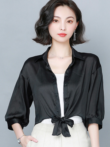 Ležerna ženska košulja s vezicama i klasičnim ovratnikom