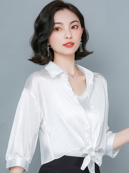 Ležerna ženska košulja s vezicama i klasičnim ovratnikom