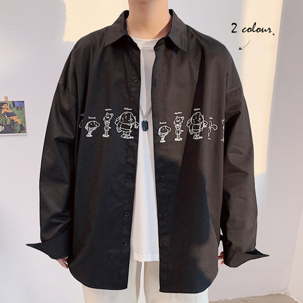 Ежедневна мъжка риза широк модел с дълъг ръкав и апликация