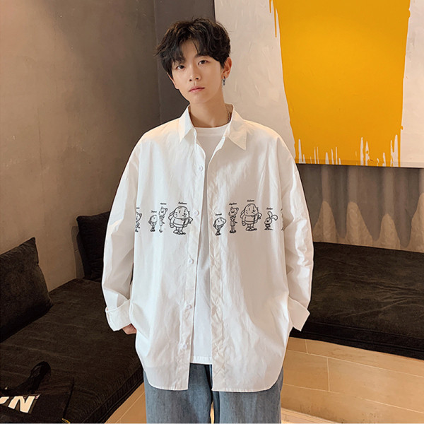 Ежедневна мъжка риза широк модел с дълъг ръкав и апликация