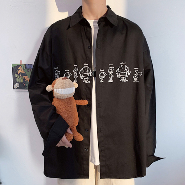 Ежедневна мъжка риза широк модел с дълъг ръкав и апликация