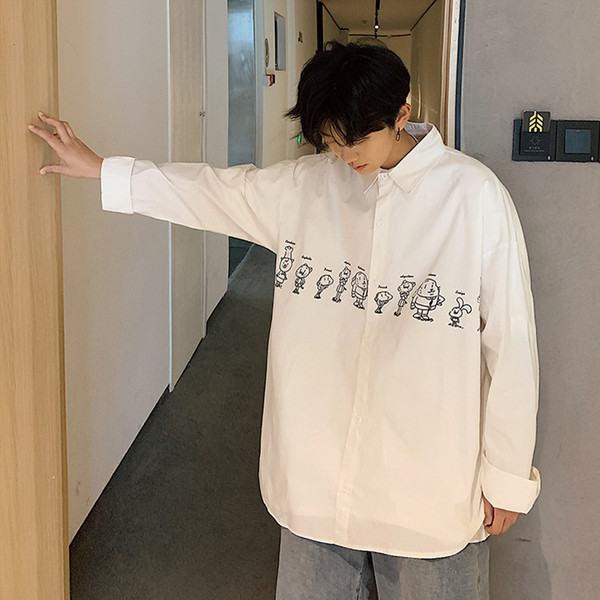 Ежедневна мъжка риза широк модел с дълъг ръкав и апликация