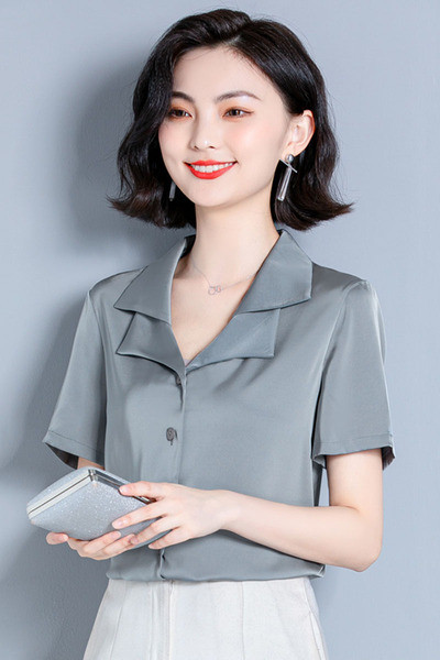 Нов модел дамска риза от шифон с къс ръкав и копчета