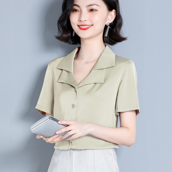 Нов модел дамска риза от шифон с къс ръкав и копчета