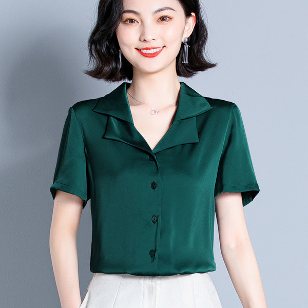 Нов модел дамска риза от шифон с къс ръкав и копчета