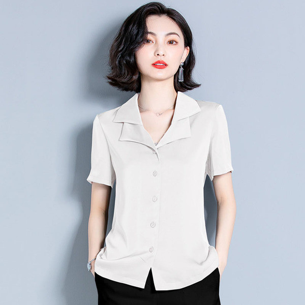 Нов модел дамска риза от шифон с къс ръкав и копчета
