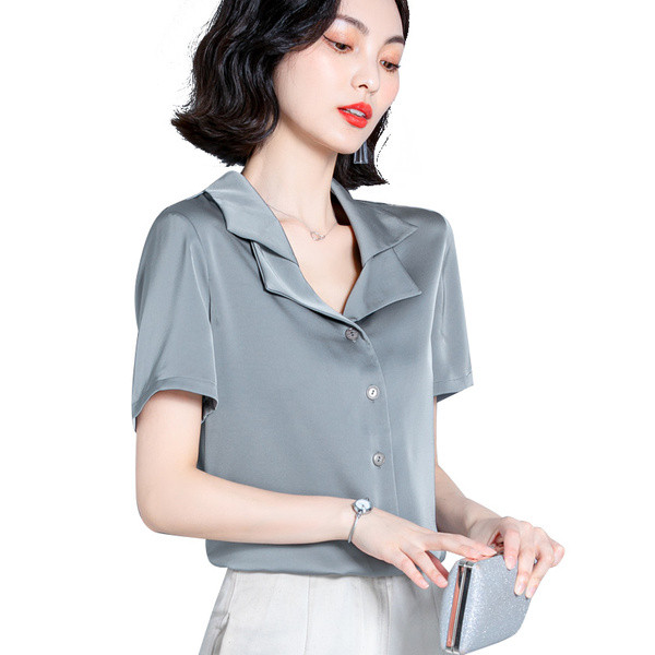 Нов модел дамска риза от шифон с къс ръкав и копчета