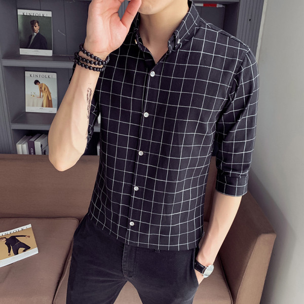 Актуална мъжка риза Slim модел с класическа яка и 3/4 ръкав