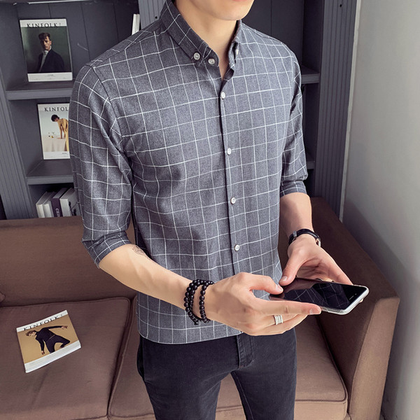 Актуална мъжка риза Slim модел с класическа яка и 3/4 ръкав