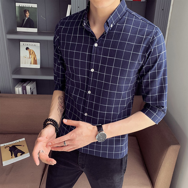 Актуална мъжка риза Slim модел с класическа яка и 3/4 ръкав