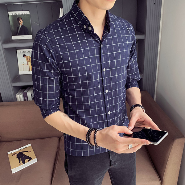 Актуална мъжка риза Slim модел с класическа яка и 3/4 ръкав