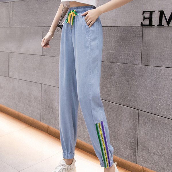 Дамски ежедневен панталон с цветен кант и ластична талия