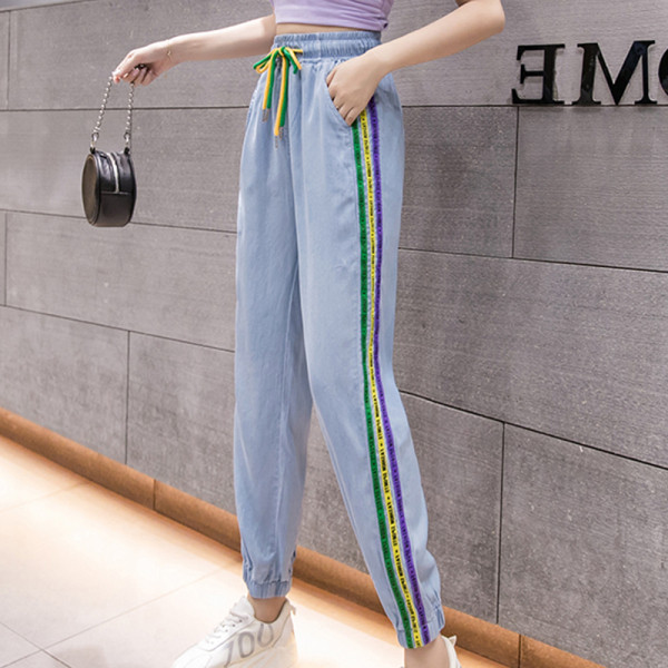 Дамски ежедневен панталон с цветен кант и ластична талия