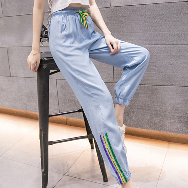 Дамски ежедневен панталон с цветен кант и ластична талия