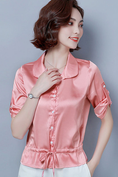 Копринена дамска риза с копчета и връзки 
