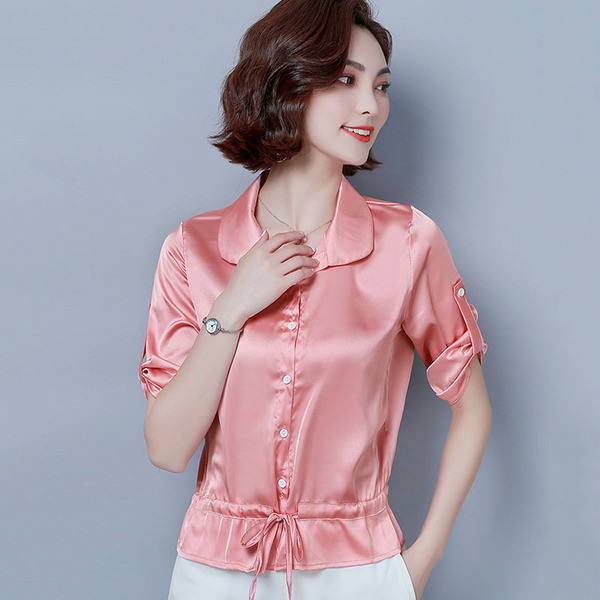 Копринена дамска риза с копчета и връзки 