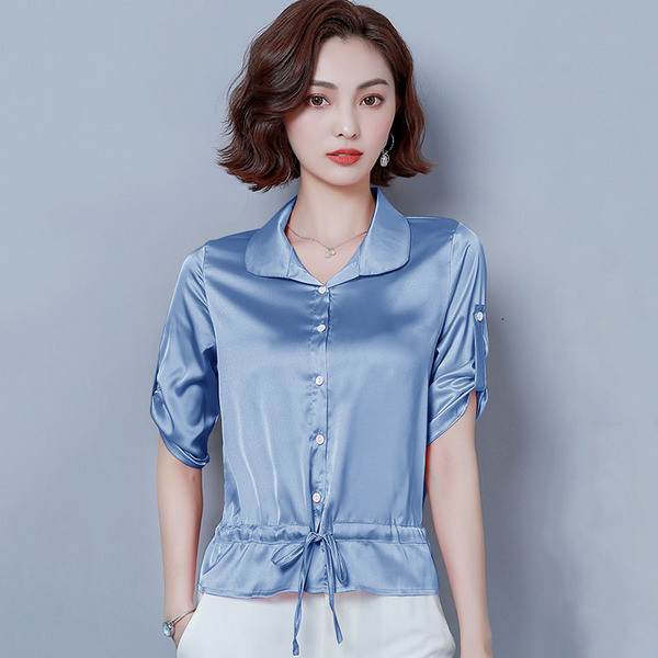 Копринена дамска риза с копчета и връзки 