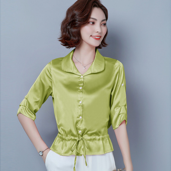 Копринена дамска риза с копчета и връзки 