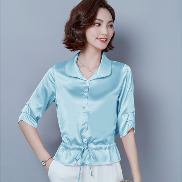 Копринена дамска риза с копчета и връзки 