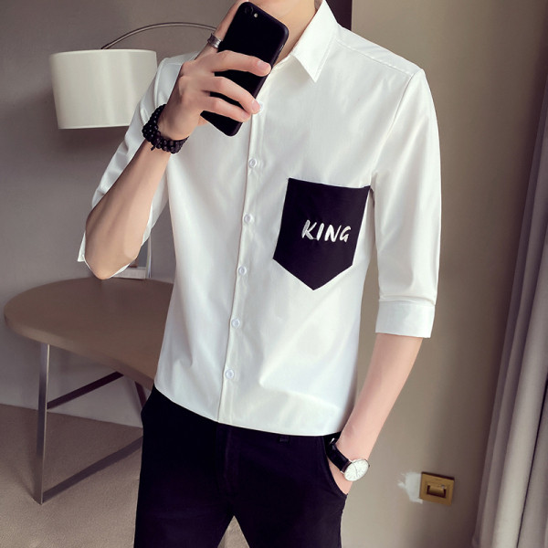 Нов модел мъжка риза с 3/4 ръкав и надпис